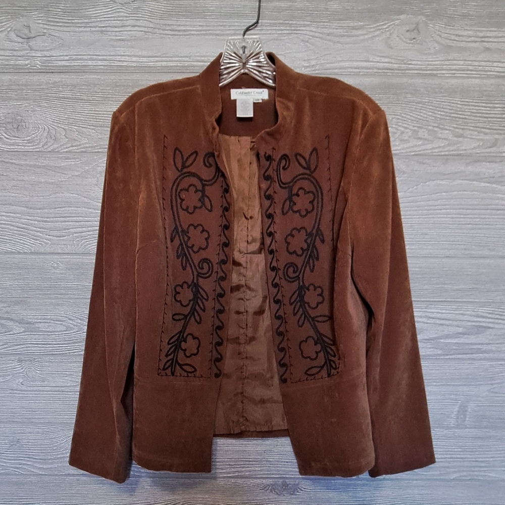 Coldwater Creek dark brown blazer with black trim